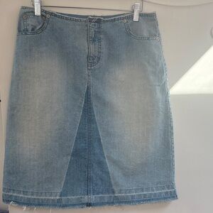 DKNY Light Wash Denim Midi Skirt with Front Panel Detail Rare Vintage